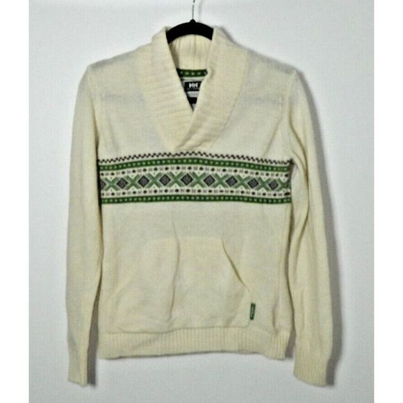 Helly Hansen Sweater‎ Size Small Ivory  Green Fair Isle Wool Knit - Picture 1 of 11